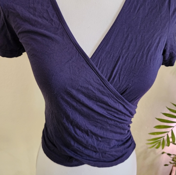Classic Wrap-Style V-Neck Top in Navy - Picture 3 of 5